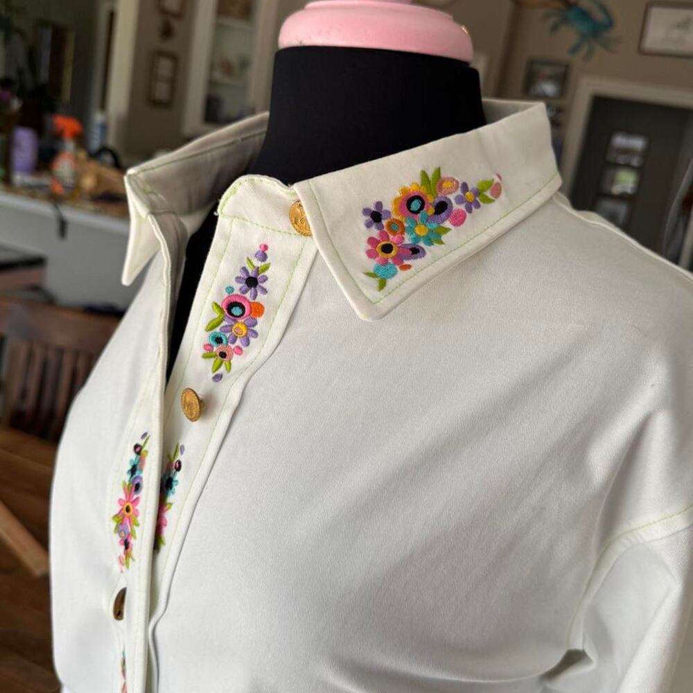Vintage Bob Mackie Wearable Art Embroidered Maypole Button Up Shirt